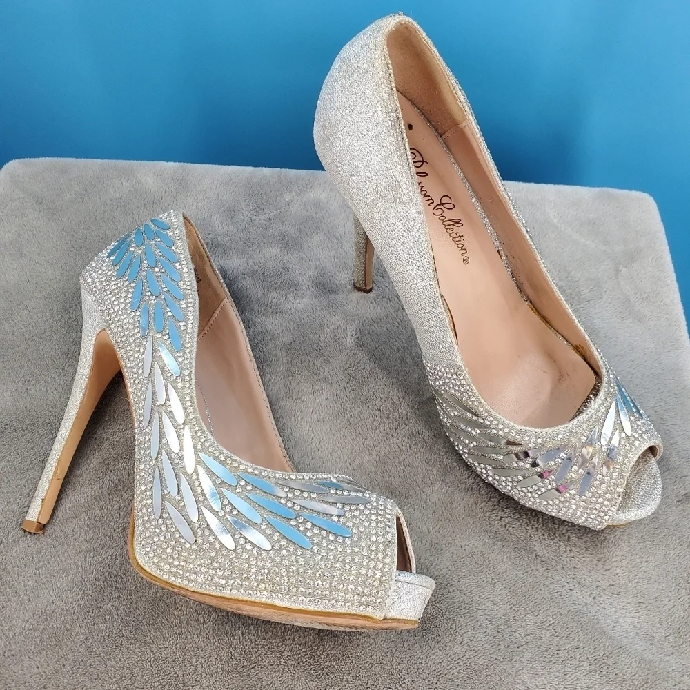 De Blossom Collection silver sparkle heels 8
